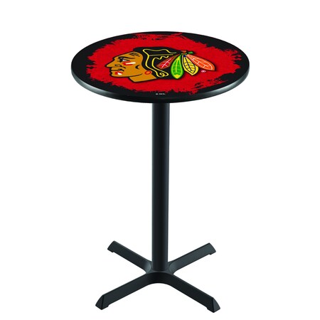 Holland Bar Stool Co 42" Blk Wrinkle Chicago Blackhawks Pub Table L211B4228ChiHwk-R